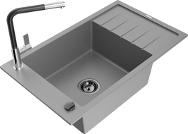 Mexen Elias гранитна мивка с 1 отделение с отцедник и кухненски смесител Flora, сив - 6511-71-670401-07-B