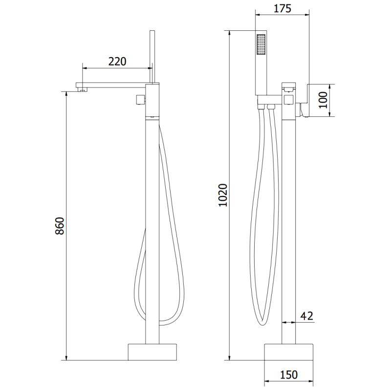 Mexen Urano свободностоящ смесител за вана, хром - 75233-00