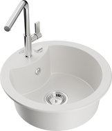 Mexen Diego гранитна мивка с една камера и кухненски смесител Flora, бял - 6512-20-670401-00