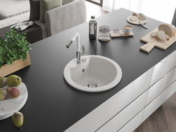 Mexen Diego гранитна кухненска мивка с 1 отделение и смесител Flora, бял - 6512-20-670401-02