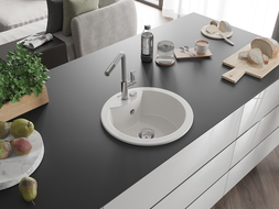 Mexen Diego гранитна мивка с 1 отделение и кухненски смесител Flora, бял - 6512-20-670401-06