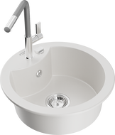 Mexen Diego гранитна мивка с 1 отделение и кухненски смесител Flora, бял - 6512-20-670401-06