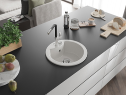 Mexen Diego гранитна мивка с 1 отделение с кухненски кран Flora, бял - 6512-20-670401-07