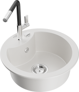 Mexen Diego гранитна мивка с 1 отделение с кухненски кран Flora, бял - 6512-20-670401-07