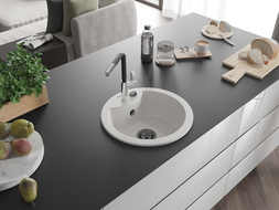 Mexen Diego гранитна мивка с 1 камера и кухненски смесител Flora, бял - 6512-20-670401-07-B