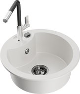 Mexen Diego гранитна мивка с 1 камера и кухненски смесител Flora, бял - 6512-20-670401-07-B