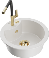 Mexen Diego мивка от гранит с 1 камера и кухненски смесител Flora, бял - 6512-20-670401-57-G