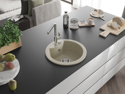 Mexen Diego мивка гранитова 1-камерна с кухненски смесител Flora, бежов - 6512-69-670401-00