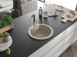 Mexen Diego гранитна кухненска мивка с 1 отделение и кухненски смесител Flora, бежов - 6512-69-670401-07