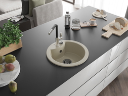 Mexen Diego гранитна мивка с 1 камера с кухненски смесител Flora, бежова