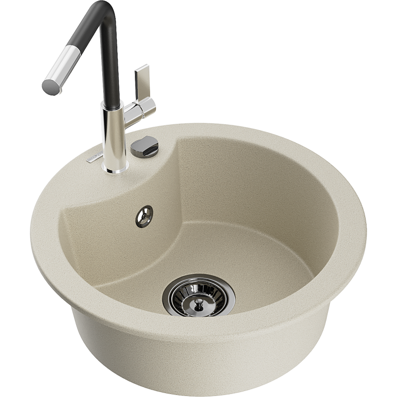 Mexen Diego гранитна мивка с 1 камера с кухненски смесител Flora, бежова