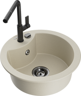 Mexen Diego градинитна мивка с 1 отделение и кухненски смесител Flora, бежов - 6512-69-670401-70-B