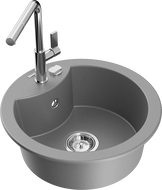 Mexen Diego гранитна кухненска мивка с 1 корито и кухненски смесител Flora, сив - 6512-71-670401-00