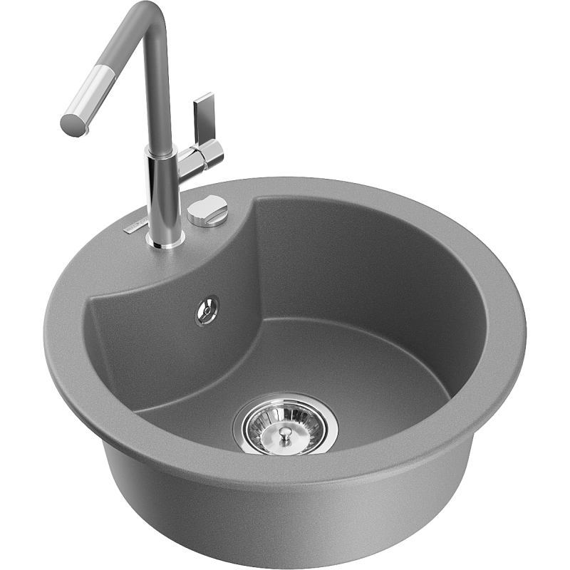 Mexen Diego гранитна мивка с 1 камера с кухненски смесител Flora, сива