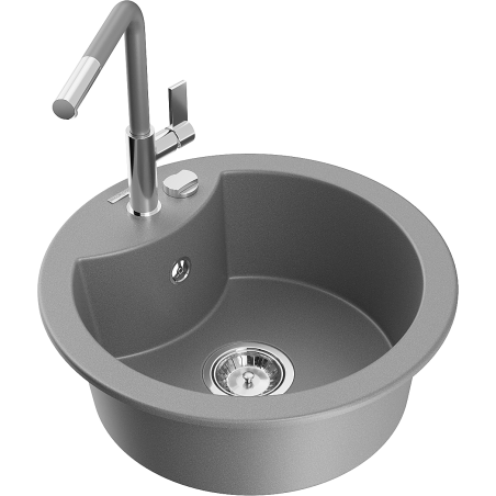 Mexen Diego гранитна мивка с 1 камера с кухненски смесител Flora, сива