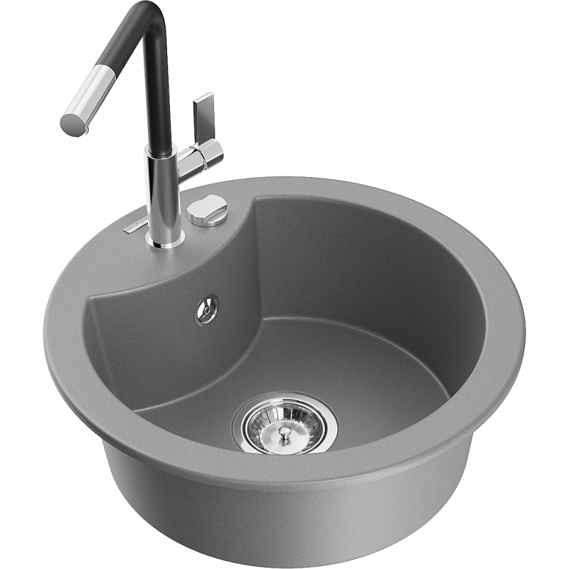 Mexen Diego гранитна мивка с 1 камера с кухненски смесител Flora, сива