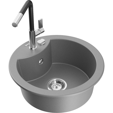 Mexen Diego гранитна мивка с 1 камера с кухненски смесител Flora, сива