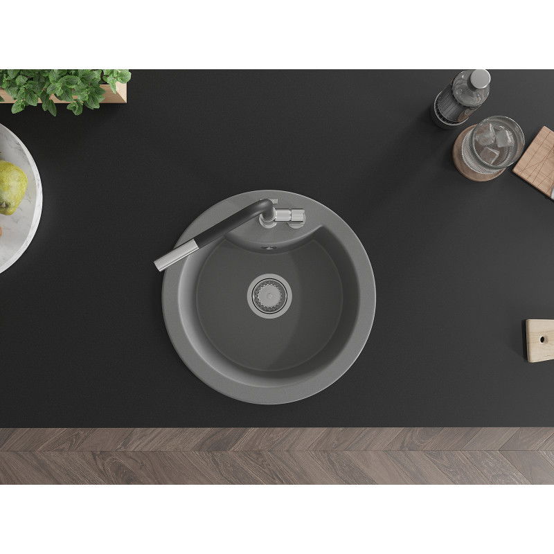 Mexen Diego гранитна мивка с 1 камера с кухненски смесител Flora, сива