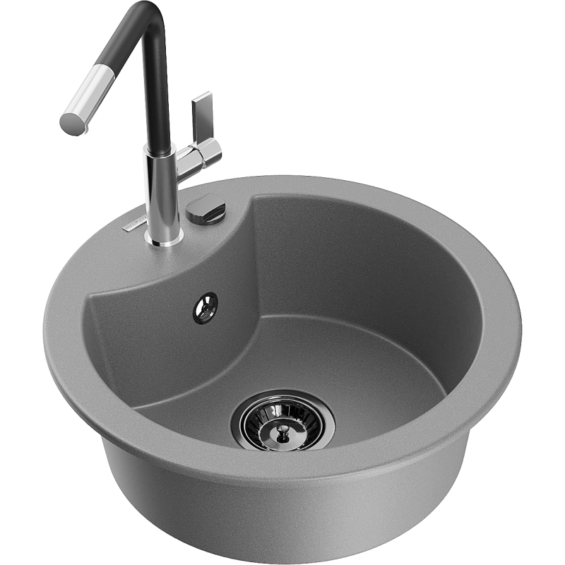 Mexen Diego гранитна мивка с 1 отделение с кухненски смесител Flora, сива