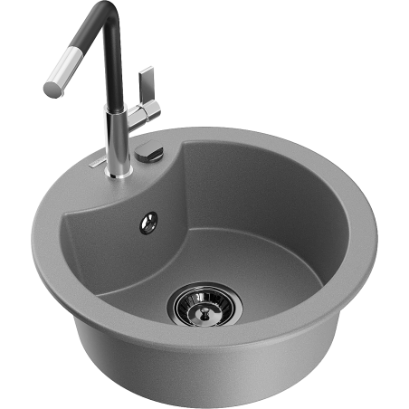 Mexen Diego гранитна мивка с 1 отделение с кухненски смесител Flora, сива