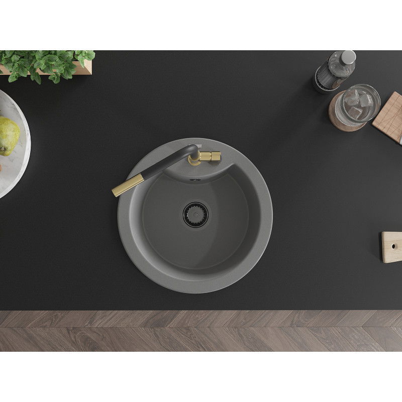 Mexen Diego гранитна мивка с 1 отделение с кухненски смесител Flora, сива