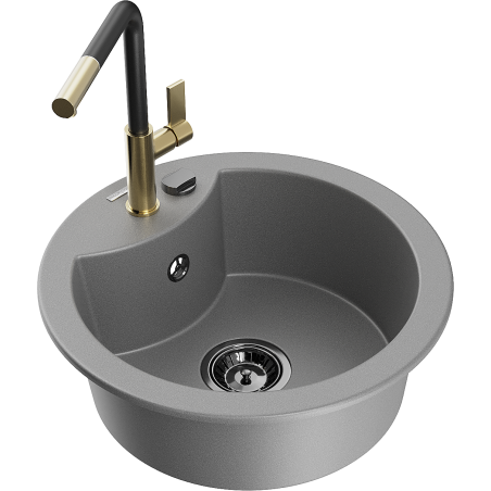 Mexen Diego гранитна мивка с 1 отделение с кухненски смесител Flora, сива