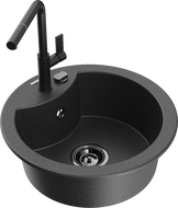 Mexen Diego мивка гранитна, 1-камерна с кухненски смесител Flora, черен напетнен - 6512-76-670401-70-B