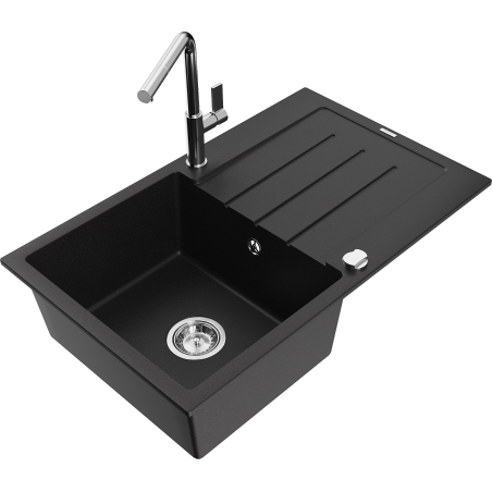 Mexen Bruno гранитна мивка с 1 камера с отцедник и кухненски смесител Flora,
