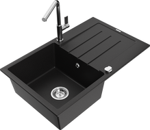 Mexen Bruno гранитна мивка с 1 камера с отцедник и кухненски смесител Flora,