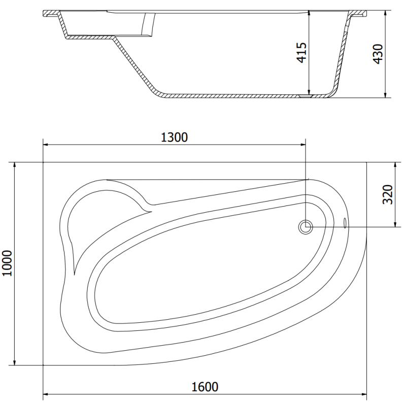 Mexen Westa ъглова лява вана 160 x 100 см, бяла - 560116010001