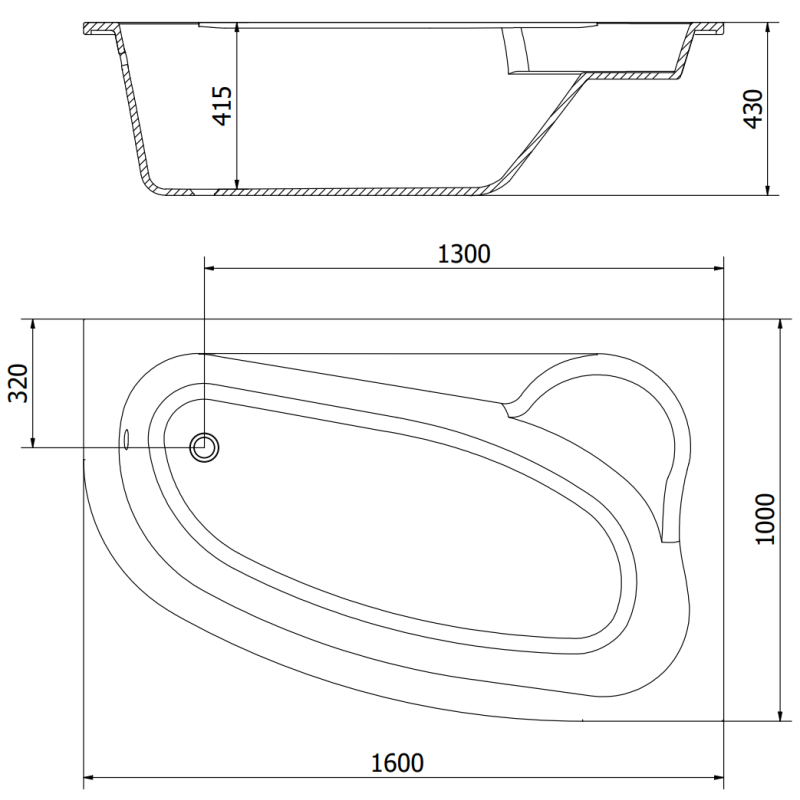 Mexen Westa ъглова дясна вана 160 x 100 cm, бяла - 560116010002
