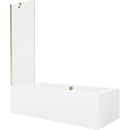 Mexen Cube правоъгълна вана 170 x 80 cm с корпус и еднокрилен параван 60 cm, прозрачна, златиста - 550517080X9506000050