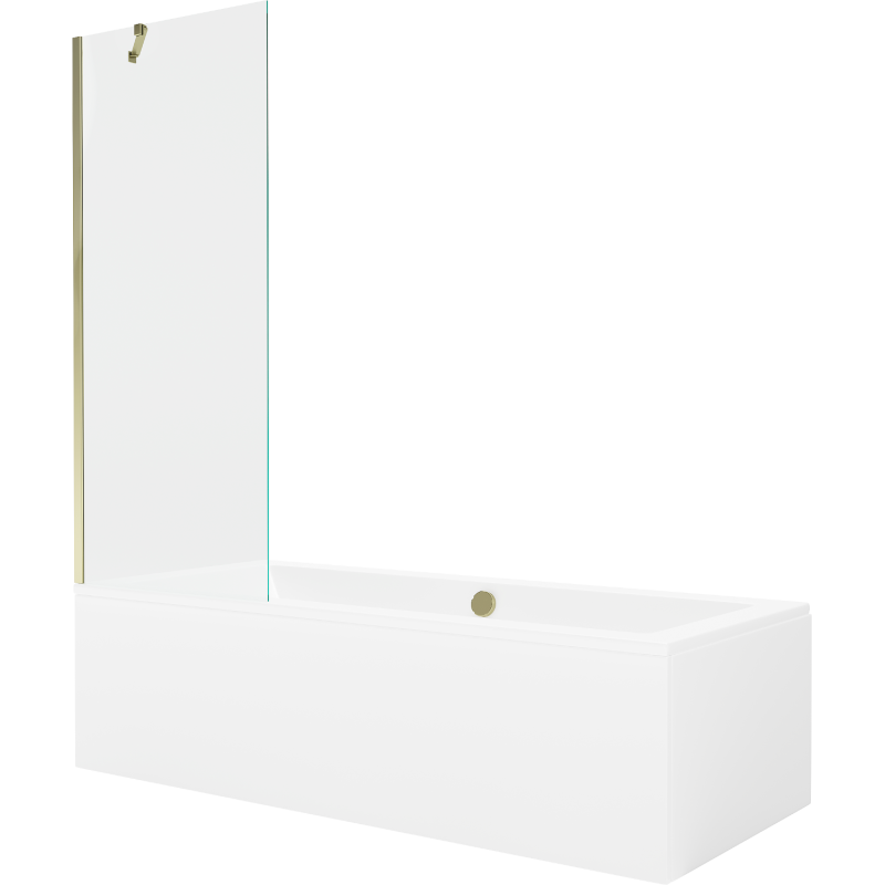 Mexen Cube правоъгълна вана 170 x 80 cm с обвивка и 1-крилен параван 70 cm, прозрачен, златен - 550517080X9507000050