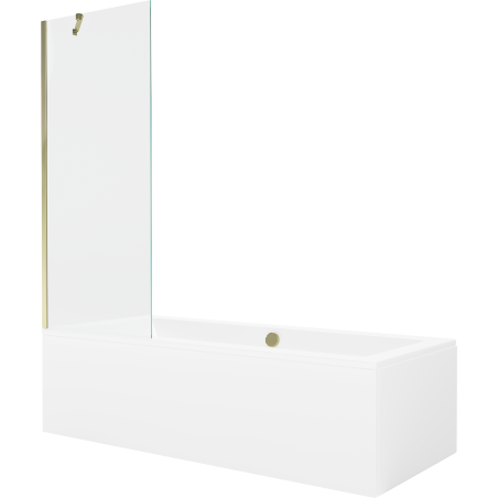 Mexen Cube правоъгълна вана 170 x 80 cm с обвивка и 1-крилен параван 70 cm, прозрачен, златен - 550517080X9507000050