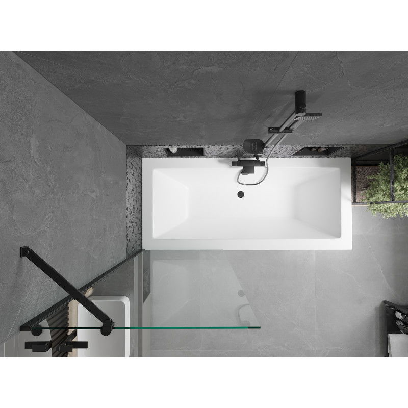 Mexen Cube правоъгълна вана 170 x 80 см с обшивка и еднокрилен параван 70 см, прозрачно, черно - 550517080X9507000070