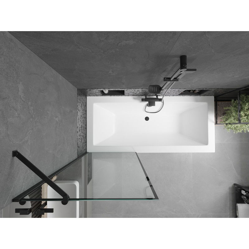 Mexen Cube правоъгълна вана 170 x 80 cm с корпус и еднокрилен параван 70 cm, черен мотив - 550517080X9507007070