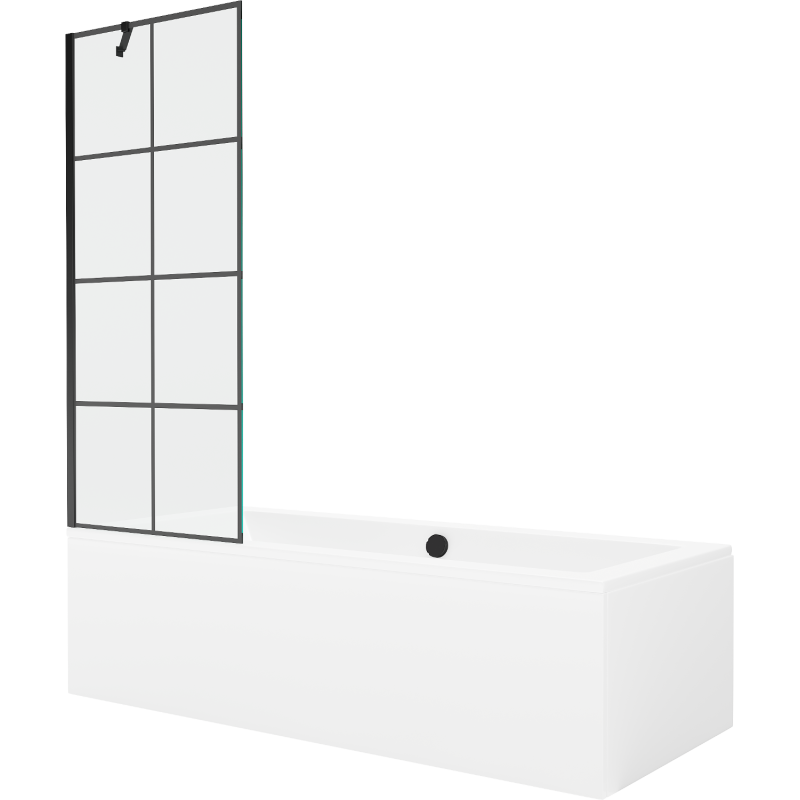 Mexen Cube правоъгълна вана 170 x 80 cm с облицовка и еднокрилен параван 70 cm, черен десен - 550517080X9507007077