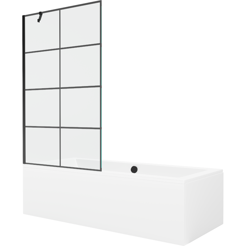 Mexen Cube правоъгълна вана 170 x 80 см с обшивка и 1-капакен параван 100 см, черен модел - 550517080X9510007077