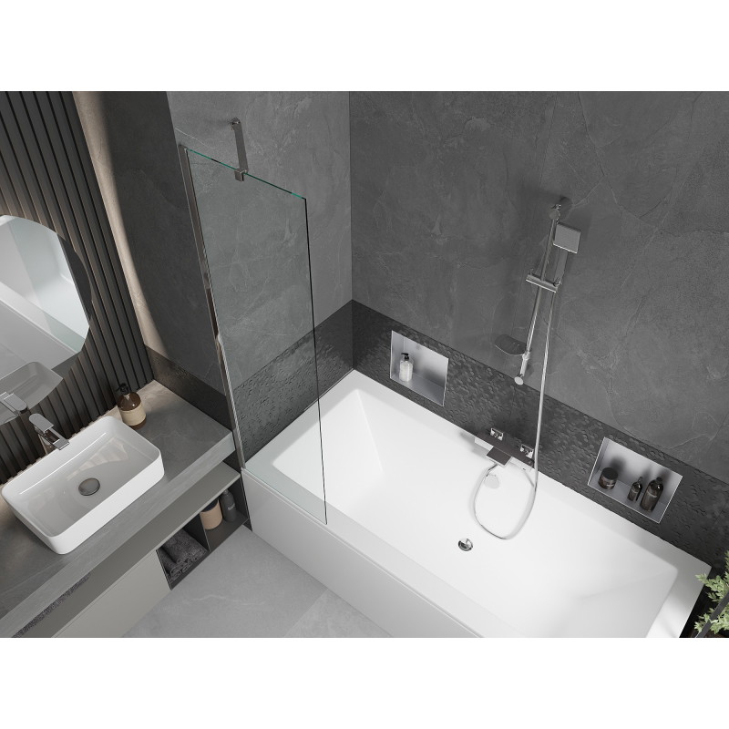 Mexen Cube Правоъгълна вана 180 x 80 см с корпус и 1-крилен параван 50 см,