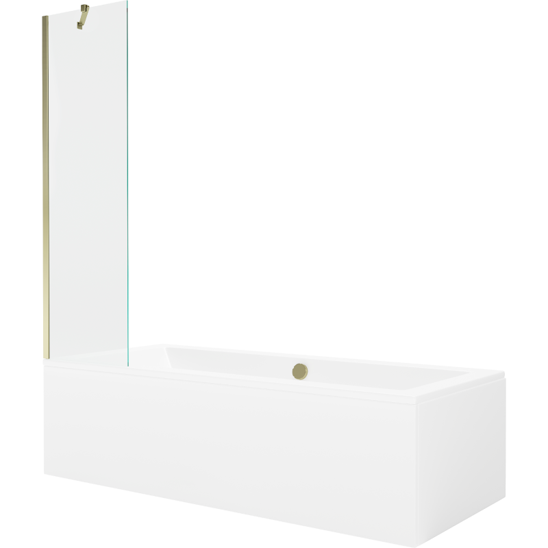 Mexen Cube правоъгълна вана 180 x 80 cm с обшивка и параван с едно крило 50 cm, прозрачен, златен - 550518080X9505000050
