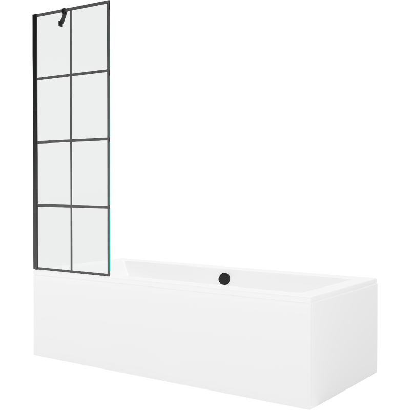 Mexen Cube правоъгълна вана 180 x 80 cm с облицовка и 1-крилен параван 60 cm, черен модел - 550518080X9506007077