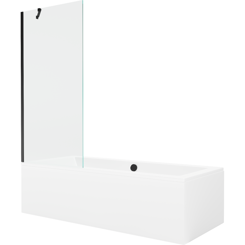 Mexen Cube правоъгълна вана 180 x 80 cm с обшивка и 1-крила преграда 80 cm, прозрачна, черна - 550518080X9508000070