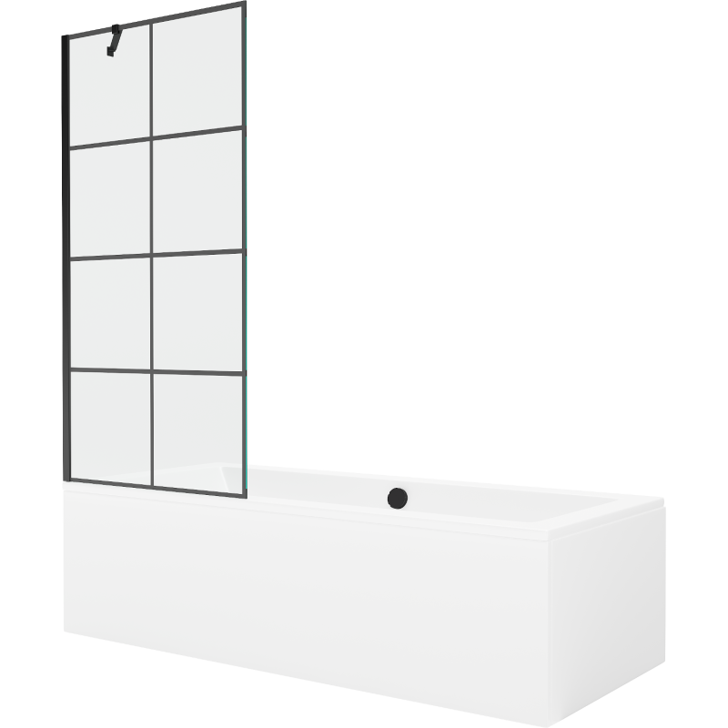 Mexen Cube правоъгълна вана 180 x 80 см с обшивка и 1-крилен параван 80 см, черен мотив - 550518080X9508007077