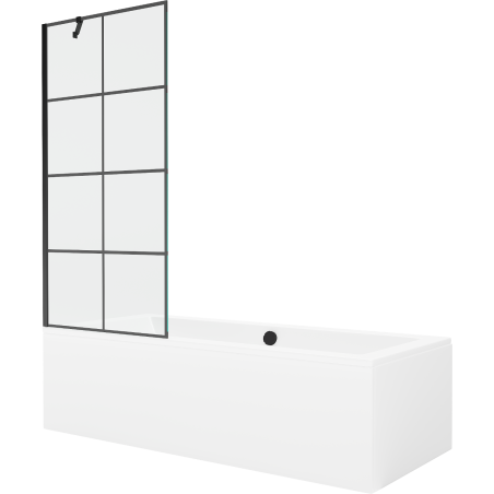 Mexen Cube правоъгълна вана 180 x 80 см с обшивка и 1-крилен параван 80 см, черен мотив - 550518080X9508007077