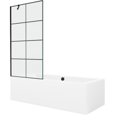 Mexen Cube правоъгълна вана 180 x 80 см с обшивка и 1-крилен параван 90 см, черен