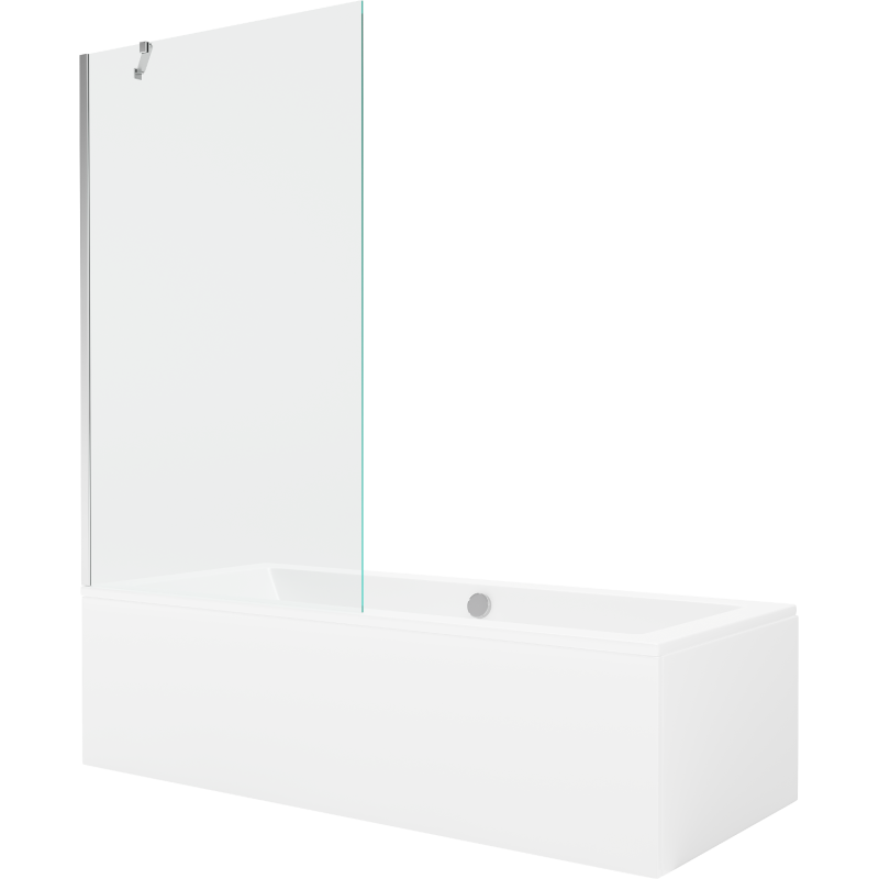 Mexen Cube правоъгълна вана 180 x 80 cm с обшивка и еднокрила преграда 100 cm, прозрачна, хром - 550518080X9510000001