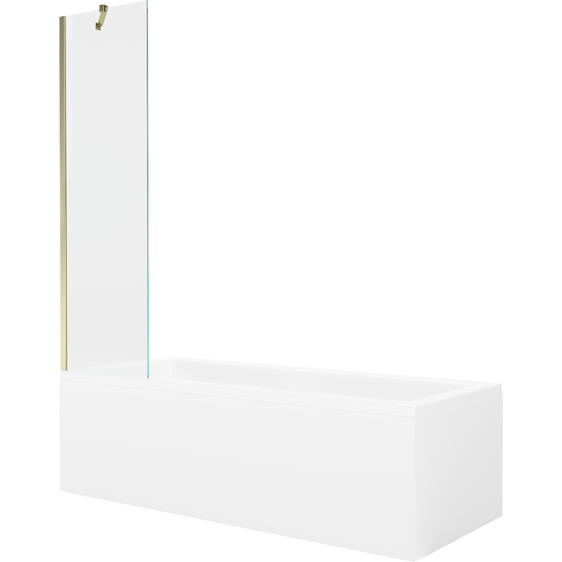 Mexen Cubik правоъгълна вана 150 x 70 cm с корпус и 1-крилен параван 50 cm, прозрачен, златен - 550315070X9505000050