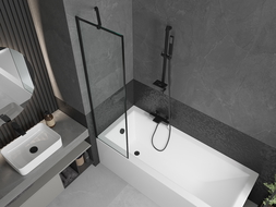 Mexen Cubik правоъгълна вана 150 x 70 cm с облицовка и еднокрилен параван 50 cm, черен модел - 550315070X9505007070