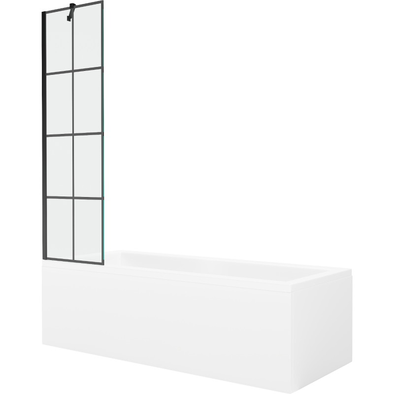 Mexen Cubik правоъгълна вана 150 x 70 cm с корпус и еднокрила преграда 50 cm, черен