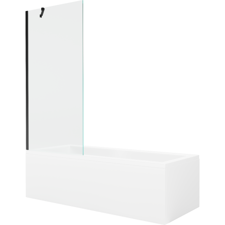 Mexen Cubik правоъгълна вана 150 x 70 cm с обшивка и параван с 1 крило 80 cm, прозрачен, черен - 550315070X9508000070